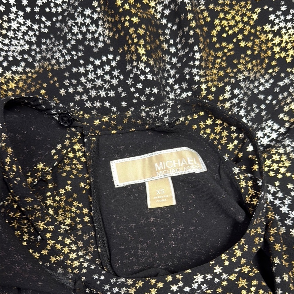 MICHAEL Michael Kors Gold and Black Ruffled Sleeveless Blouse - Picture 2 of 8